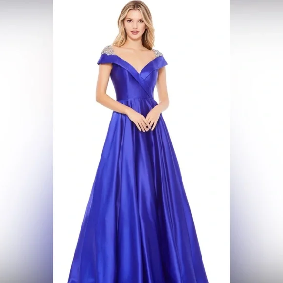 Mac Duggal 49239 Cap Sleeve Portrait Neckline Formal Gown Sz 14 - Picture 1 of 8